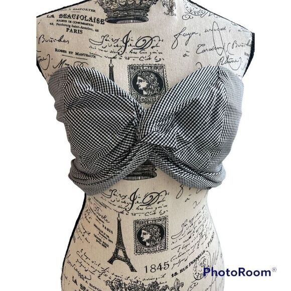 Petersyn Revolve Tyler Black and White Checkered Twist Bandeau Top Small - Picture 1 of 5